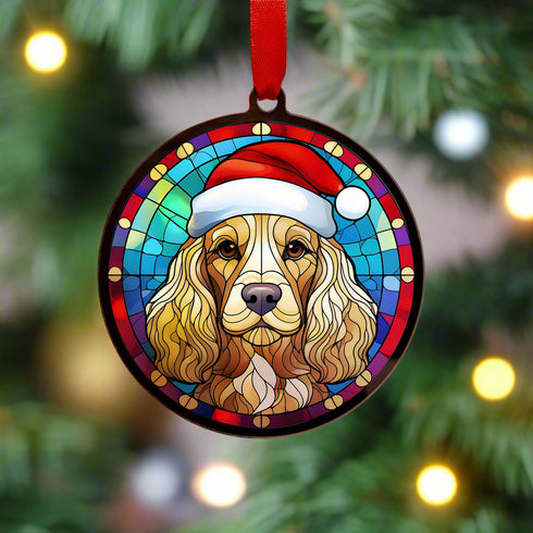 Cocker Spaniel Golden in Santa Hat Suncatcher Decoration